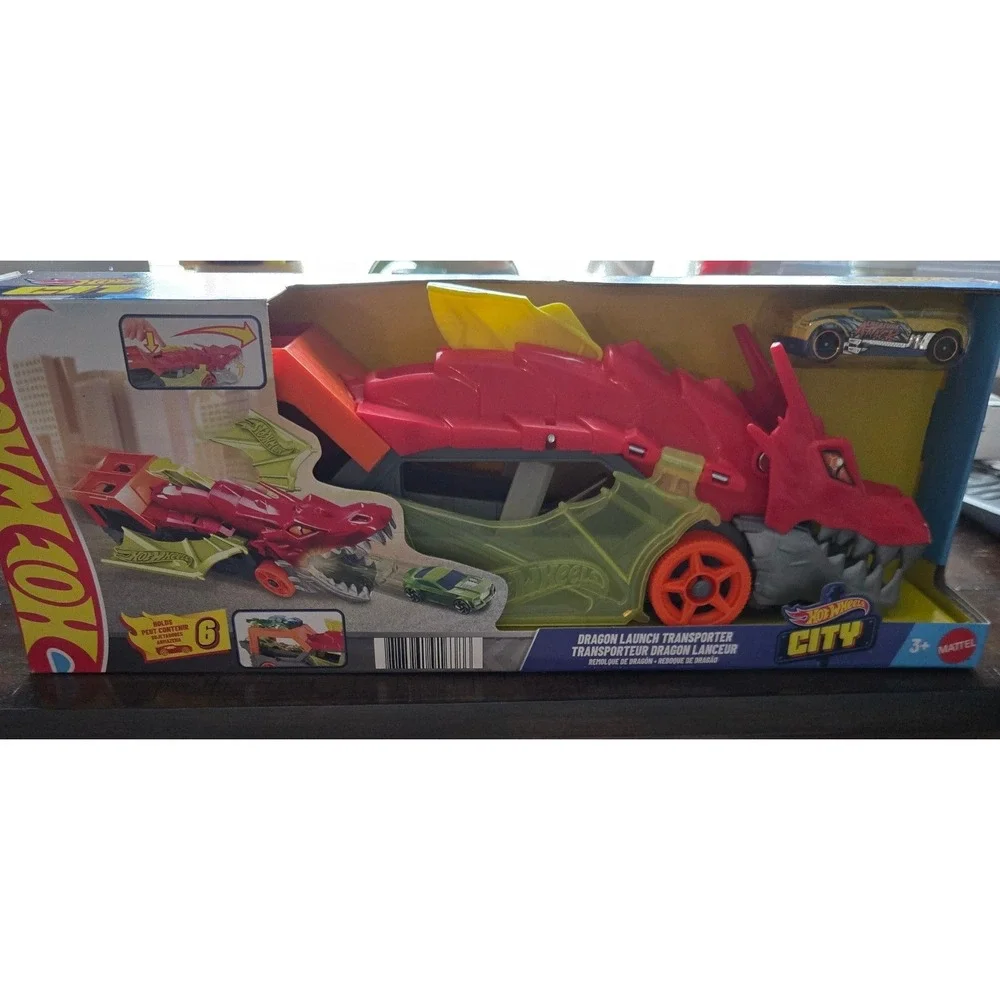 Hot Wheels City Dragon Launch Transporter Red Car Carrier Playset GVG37 NEW